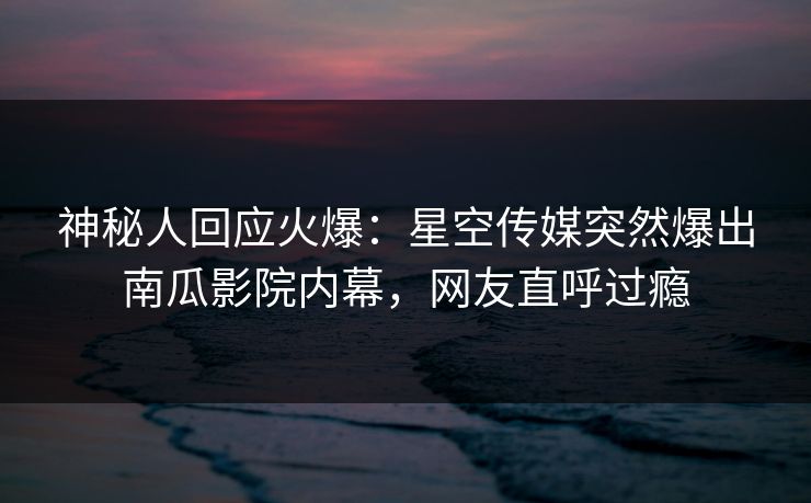 神秘人回应火爆：星空传媒突然爆出南瓜影院内幕，网友直呼过瘾