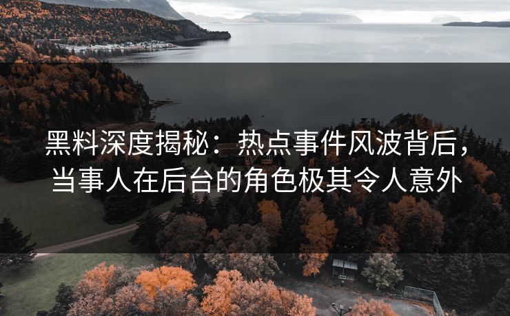黑料深度揭秘：热点事件风波背后，当事人在后台的角色极其令人意外