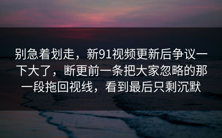 别急着划走，新91视频更新后争议一下大了，断更前一条把大家忽略的那一段拖回视线，看到最后只剩沉默